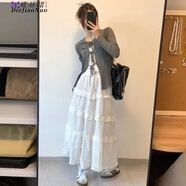 蝶嬌諾（DIEJIAONUO）蕾絲裙子女秋2024新款高腰小個(gè)子穿搭韓系茶歇法式白色蛋糕裙子女 白色【單半身裙】 M