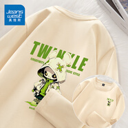 真維斯（JEANSWEST）休閑長(cháng)袖t恤男春秋季新款潮流卡通潮牌青少年打底衫男女情侶上衣 淺卡其 潮牌熊貓_KB M 【潮牌印花】