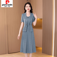 皮爾卡丹（pierre cardin）中式盤(pán)扣兩件套連衣裙女2025夏季新款時(shí)尚洋氣高端貴夫人套裝女裙 藍色【套裝】 2XL 【建議125-140斤】