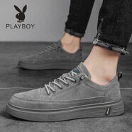 花花公子（PLAYBOY PHYSICAL）男鞋2025新款夏季透氣低幫軟底平板鞋青少年韓版運(yùn)動(dòng)休閑百搭潮鞋 灰色 39