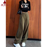 夏雨瑤藏藍色直筒褲子香蕉褲女2025春秋新款高腰闊腿褲運動寬松休閑衛(wèi)褲 軍綠色 L 100-115斤