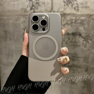 森淳 創(chuàng  )意拼接手機殼適用蘋(píng)果16新款iphone15promax磁吸14pro磨砂13/12高級感抗指紋撞色無(wú)線(xiàn)充電防摔 磨砂半透【鈦灰色】上下插拼色透明殼 蘋(píng)果16 Pro