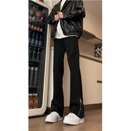 迪伽達美式高街vibe黑色拉鏈牛仔褲男款春秋季潮流休閑百搭微喇直筒褲男 SBXS-E199黑色 M