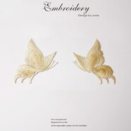 云舵衣服圖案蝴蝶貼立體刺繡蝴蝶補丁貼花繡花布貼小號旗袍衣服裝飾品 卡其色蝴蝶【一對】