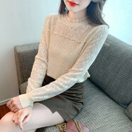 俞兆林休閑打底針織衫女秋季2024年新款半高領(lǐng)釘珠裝飾設(shè)計感毛衣女裝 8608杏色 均碼 建議80-135斤