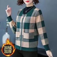 蘇洛尋中年母親裝薄款外套2025新款洋氣上衣中年老年女裝春秋棒球服 綠色格子【加絨加厚】 3XL 建議120-130斤