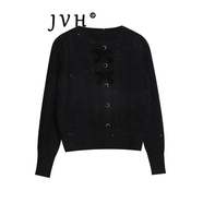 JVH香港潮牌新年紅針織衫毛衣女 2025春季新款小香風(fēng)紅色開衫短外套 黑色 M