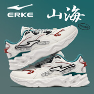 鴻星爾克（ERKE）男鞋運動(dòng)鞋秋季新款皮面防水輕便休閑跑步官方正品復古潮鞋老爹鞋 微晶白/深沼澤色【皮面】 44