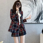 junfangya小香風(fēng)休閑套裝女2024年秋冬新款格子小西裝短褲兩件套女 兩件套 S 100斤以下