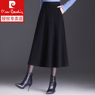 皮爾卡丹（pierre cardin）半身裙女2023新款毛呢秋冬高腰傘裙中長款A(yù)字大擺裙百搭顯瘦長裙 黑色 XL 建議115-130斤