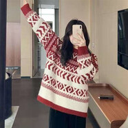 LXKP歐美風(fēng)中長款加厚毛衣女2020冬春款網(wǎng)紅寬松慵懶風(fēng)粗織衫女 紅色 M 碼約80-100斤可穿