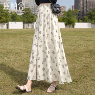 絲柏舍中長(cháng)款半身裙2026春夏印花設計松緊高腰A字裙