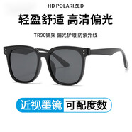 青岑偏光近視太陽眼鏡男女可配帶度數(shù)的墨鏡大框防紫外線駕駛開車專用 黑框灰片 配1.56 黑灰鏡片【0-300度】