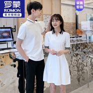羅蒙（ROMON）情侶裝夏裝2025新款套裝POLO連衣裙高級感t恤女大碼短袖一衣一裙 白色 M 男