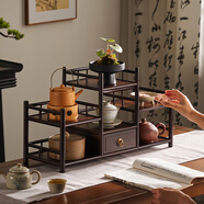 棲草院（QICAOYUAN）茶杯架子桌面置物架茶臺(tái)小博古架茶具擺件茶葉罐中式展示收納架 新款茶具置物架帶抽屜款