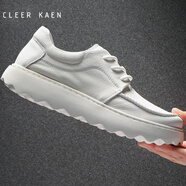 CLEER KAEN品牌男鞋2024春夏季新款休閑皮鞋男軟底增高透氣真皮小白鞋男 白色 38 皮鞋碼