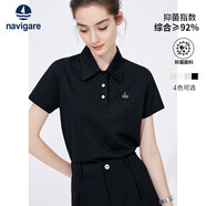 Navigare意大利小帆船女士抑菌透氣休閑POLO領短袖T恤2325524504 黑 M 