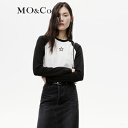 MO&Co.冬水漿星星美式撞色插肩袖長袖短款T恤MBC4TEE004 本白色-第2批 XS 155