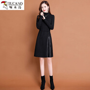 啄木鳥(niǎo)連衣裙秋冬女2024新款小個(gè)子配大衣內搭冬季加厚打底針織毛衣裙子 黑色 S