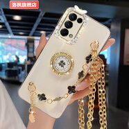 潤華年適用于OPPOReno5手機殼reno5pro斜挎背帶a55/a93s四葉草鏈條r17/a8/a72 電鍍白+四葉草斜挎鏈條+支架攝像鉆 oppo reno3