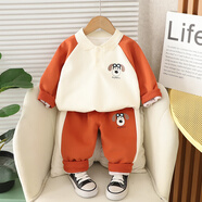 圓圓米米男童春裝套裝兩件套2小童洋氣嬰幼兒衣服1一3歲5男寶寶春秋裝洋氣 YH251209拼袖眼鏡狗Polo套橘色 90