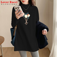 LOVER RUCCI黑色加絨半高領(lǐng)中長款t衛(wèi)衣遮屁股打底衣內(nèi)搭長款遮臀t恤女小中領(lǐng) 黑色(加 絨)氣球 XL 130-160斤
