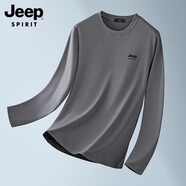 JEEP SPIRIT吉普男士長(zhǎng)袖T恤2025春秋季寬松內(nèi)搭純色打底衫男體恤潮男裝上衣 深灰色 M 【推薦95-115斤】