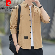 皮爾卡丹（pierre cardin）新款純色免燙夏季短袖外套男士寬松版七分袖工裝中袖時(shí)尚百搭外套 07卡其 2XL 140-160斤