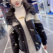 BJORN MOAN高品質(zhì)白鴨絨羽絨服愛(ài)心短外套2025冬新款連帽小個(gè)子大碼寬松保暖 黑色 L (111-125斤)