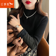 紅蜻蜓打底衫女冬季加絨毛衣女加厚內(nèi)搭女士半高領(lǐng)針織衫女裝上衣 黑色長(zhǎng)袖 均碼 （適合80-130斤）