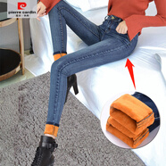 皮爾卡丹（pierre cardin）加絨加厚牛仔褲女小腳修身顯瘦百搭彈力冬季保暖黃金絨鉛筆褲長褲 加絨牛仔蘭816 25 碼74-84斤