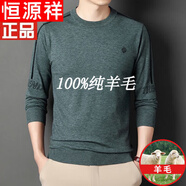 恒源祥純羊毛絨衫秋冬季圓 領(lǐng)男士針織長袖t 恤薄 款打底衫保暖毛衣男 22110綠色 3XL (185)