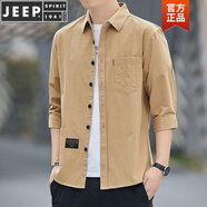 JEEP SPIRIT高檔純棉免燙夏季襯衫男士寬松版七分袖襯衣工裝中袖外套 高質(zhì)量純棉料七分袖(卡其色) L 115斤-135斤