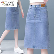 啄木鳥（TUCANO）牛仔半身裙女2025夏季高腰彈力牛仔短裙百搭a字包臀裙一步裙中裙 淺藍(lán)色 L 建議105-115斤
