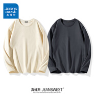 真維斯（Jeanswest）2件秋季長(zhǎng)袖t恤男2025男士寬松大碼青少 [2件裝]淺米(純色)+深灰(純色) S(165)(品控嚴(yán)格) 均碼