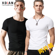 續(xù)點 短袖t恤男圓領(lǐng)夏修身健身緊身運動韓版休閑棉質(zhì)純色打底彈力汗衫 白色+黑色 XL 碼128-138斤左右修身版型