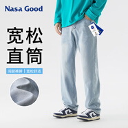 NASA GOOD牛仔褲男四季舒適寬松直筒男褲港風(fēng)休閑長褲子男 貝殼藍(lán)XL