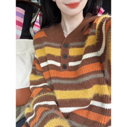 現寶蓮韓版撞色條紋長款毛衣裙過膝連帽加厚毛衣女秋冬季寬松針織連衣裙 連帽條紋毛衣裙 S 建議75-90斤