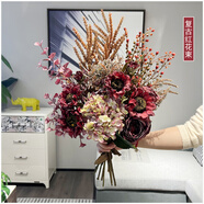 歐城輕奢風(fēng)仿真花假花擺件 歐式美式仿真花套裝客廳裝飾花餐桌花盆栽 復古紅花束