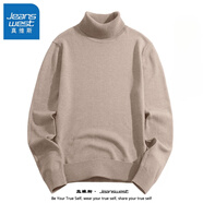 真維斯（Jeanswest）高領毛衣男秋冬季情侶加絨保暖長袖打底衫男士簡約百搭男裝 GY923 杏色 M【建議90-110斤】