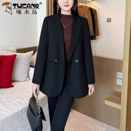 啄木鳥美拉德夾棉加厚西裝外套女秋冬新款da碼感韓版洋氣休閑小西服 黑色[單層里布] 4XL [建議180-200斤]