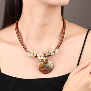 古語(yǔ)今風(fēng) 琉璃吊墜民族風(fēng)粗繩項圈復古鎖骨古風(fēng)葡萄石頸鏈裝飾品女 出燁 鏈周長(cháng)可調40cm-62cm