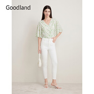 音兒（YINER）Goodland美地夏季法式高腰雙腰扣通勤白色小腳牛仔褲 白色 36