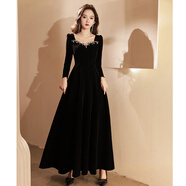 塞德勒黑色晚禮服女2025新款主持人連衣裙絲絨長(cháng)袖法式晚會(huì )年會(huì )加厚 黑色 XXL（建議126-135斤）