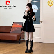 皮爾卡丹（pierre cardin）小個(gè)子黑色毛呢大衣連衣裙2025秋冬新款冬季加厚小香風(fēng)呢子外套女 【黑色】圣誕穿搭/漂亮獨(dú)特小個(gè) M