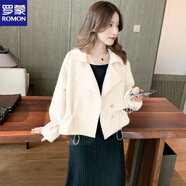 羅蒙（ROMON）風(fēng)衣小個(gè)子輕熟純色女裝百搭女韓版上衣短款新款抽繩春秋外衣女神 米白色 S 建議85-99斤穿
