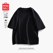 名創(chuàng)優(yōu)品（MINISO）260g重磅短袖t恤男夏季運(yùn)動(dòng)潮流百搭休閑半袖新款打底美式體恤衫 【重磅100%純棉】黑色(純色) S 165 (男女同款)