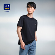 海瀾之家（HLA）短袖t恤男裝24夏季經(jīng)典圓領(lǐng)精致字母親膚感溫智控上衣服男士T恤衫 藏青N4 2XL 185建議83-90kg