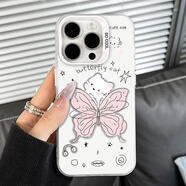 梵皓伊 ins高級(jí)感銀色蝴蝶適用蘋果15手機(jī)殼全包防摔iphone14promax保護(hù)套鏤空鏡頭13pro/16硬女輕奢新款 銀底tpu-蝴蝶貓咪 iPhone 16Plus