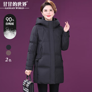 甘甘的世界中年冬裝羽絨服女中長(cháng)款2025新款甘夫人寬松加厚時(shí)尚外套 黑色 2XL 適合135-145斤